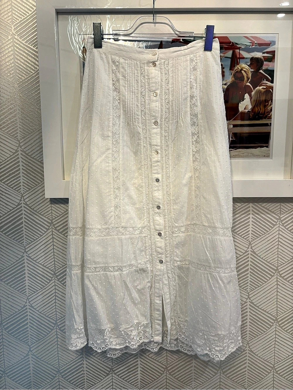 LoveShackFancy White Lace Detail Maxi Skirt Size 8 Like New